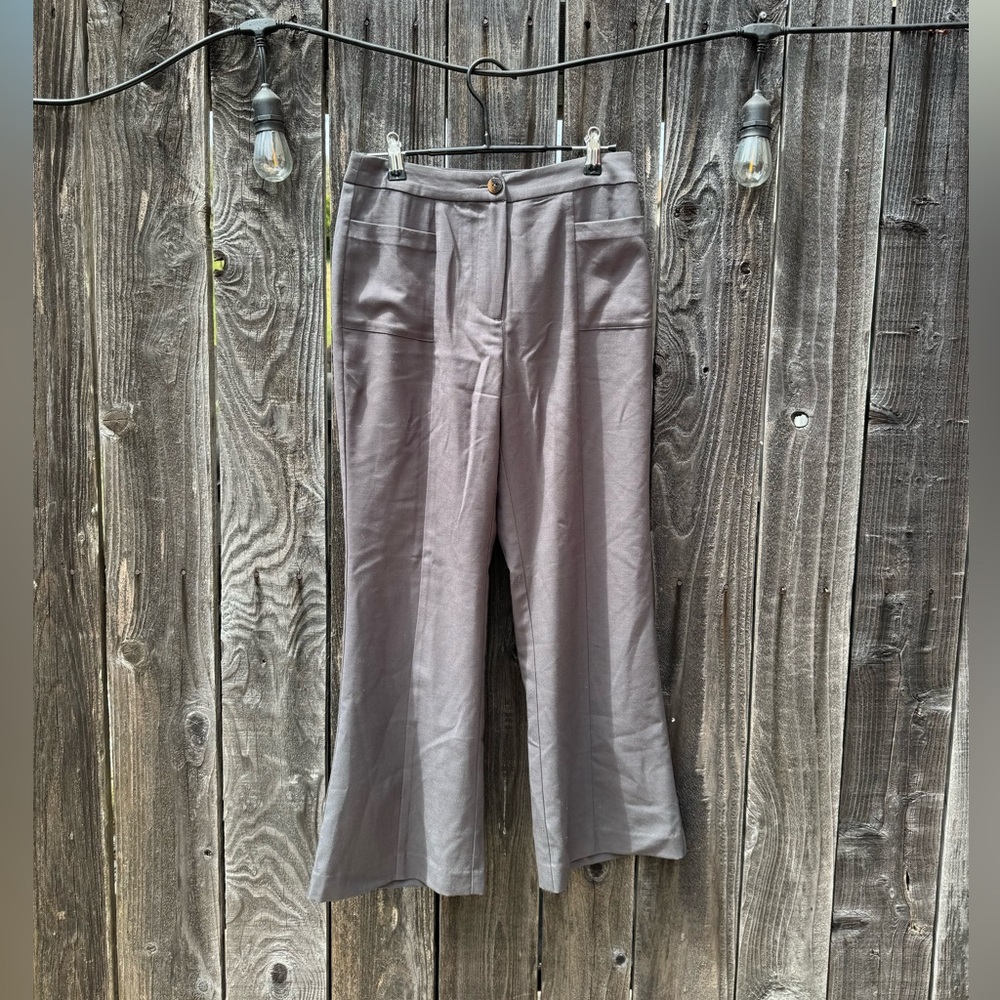 Lattelier Women’s High Waisted Wide Leg Formal Dress Pants Greenish Grey Small